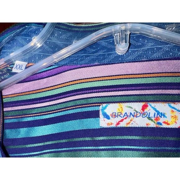 BRANDOLINI BLUE MULTI COLOR STRIPED COTTON SHIRT XXL FLIP CUFFS NICE SHEEN - Picture 4 of 4